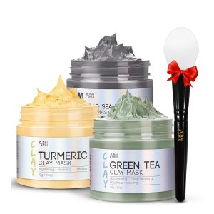 ANAI RUI Turmeric & Inexperienced Tea Clay Masks – Useless Sea Mineral Mud Masks, Spa Facial Set – 2.5 oz Every, Good Present Set