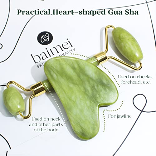 BAIMEI IcyMe Gua Sha and Jade Curler Facial Software Set for Lowering Puffiness and Redness – Pores and skin Care Necessities for Males and Girls, Excellent Self-Care Reward - Inexperienced