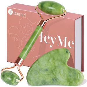 BAIMEI IcyMe Gua Sha and Jade Curler Facial Software Set for Lowering Puffiness and Redness – Pores and skin Care Necessities for Males and Girls, Excellent Self-Care Reward – Inexperienced