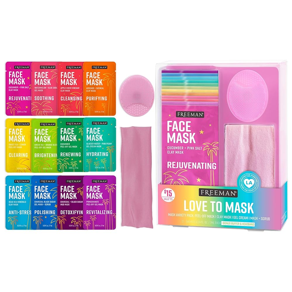 Freeman 14-Piece Love To Masks Selection Set: Face Masks Appropriate for All Pores and skin Sorts, Hydrating, Detoxifying, and Clarifying, Contains Exfoliating Scrub, Bonus Headband and Pores and skin…